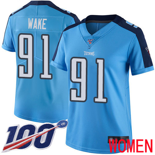 Tennessee Titans Limited Light Blue Women Cameron Wake Jersey NFL Football 91 100th Season Rush Vapor Untouchable